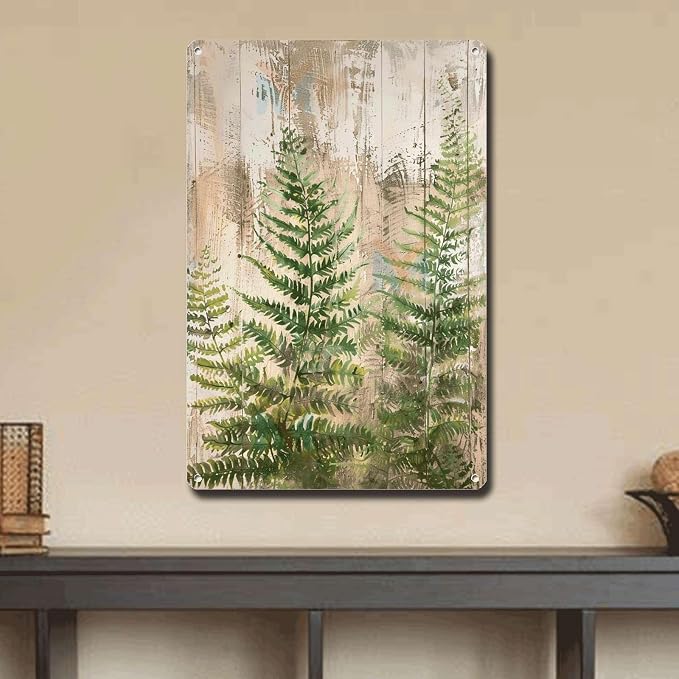 Metal Sign Tin Sign Vintage Wall Art Rustic Elegance Fern Tin Sign for Easy Installation Durable Aluminum and Weather Resistant Design Bathroom Signs for Home for Bar 6×8 Inches