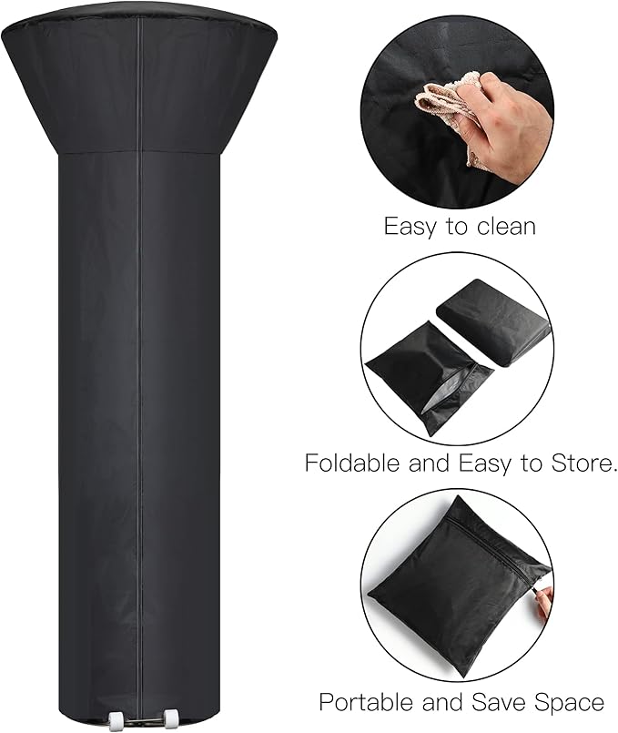 [2 Pack] Patio Heater Covers with Zipper and Storage Bag,Waterproof,Dustproof,Wind-Resistant,Sunlight-Resistant,Snow-Resistant,Black,89'' Height x 33" Dome x 19" Base