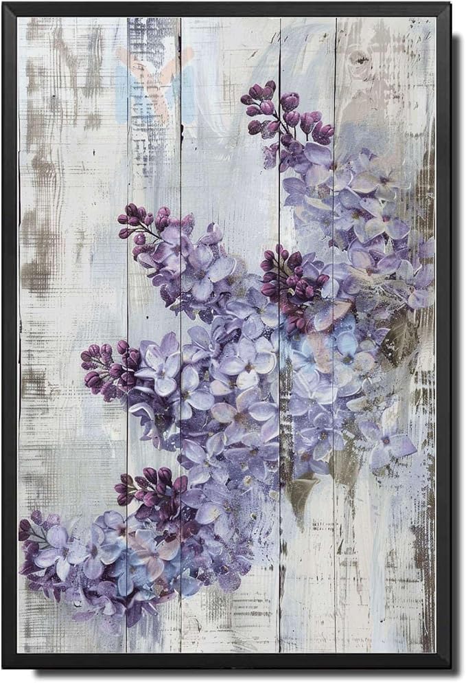 Metal Sign Tin Sign Vintage Wall Art Antique Spring Lilacs Tin Sign for Shabby Chic Gardens Soft Purple Hue Displays and Corrosion Res Funny Garden Signs for Pub 12×16 Inches with Metal Frame