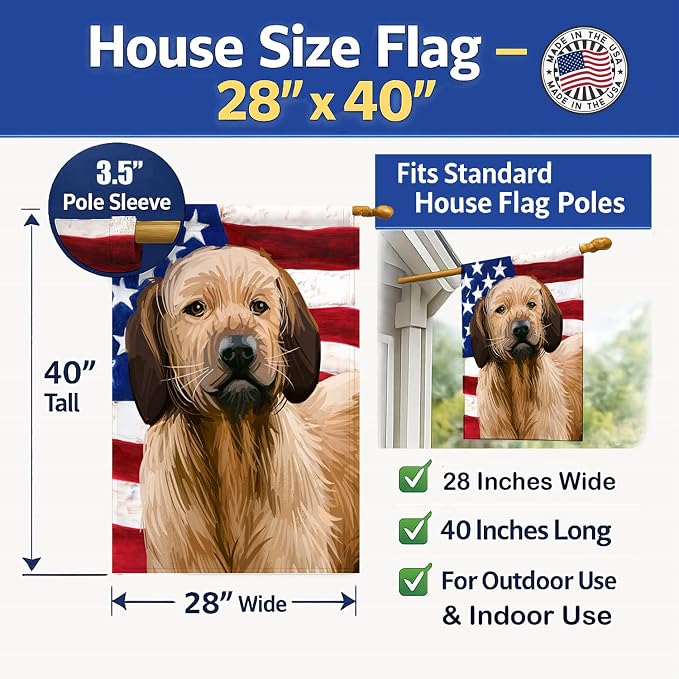 Caroline's Treasures CK6728CHF Styrian Coarse-haired Hound American Flag House Flag Large Porch Sleeve Pole Decorative Outside Yard Banner Artwork Wall Hanging, Polyester, House Size, Multicolor