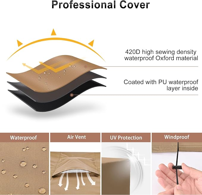 Mrrihand Central Air Conditioner Cover for Outside Units Waterproof Heavy Duty AC Unit for Outdoor Large AC Cover for Winter (36"X36"X39")-Brown