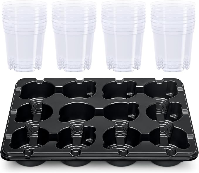 homenote 4 Inch Seed Starting Trays with Clear Nursery Pots, 2-Pack 12-Cell Seedling Starter Trays & 4" Nursery Pots 24 Pcs with Drainage, Plant Starter Germination Trays for Indoor Outdoor Growing