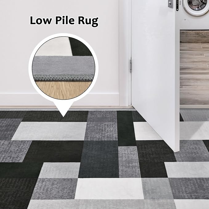 TWINNIS Indoor Modern Area Rug, 6x9 Geometric Patchwork Style Washable Large Rugs for Living Room Bedroom Hardwood Floors, Non Shedding Non Anti Backing Soft Carpet Home Floor Decor, Black