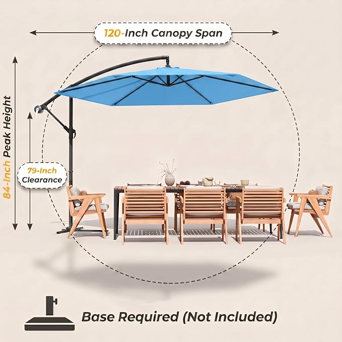 Greesum 10FT Cantilever Offset Patio Umbrella, Outdoor Umbrella for Yard, Market, Heavy-Duty Waterproof Pool Umbrella with 6 Sturdy Ribs, UV Protection for Beach, Deck, Garden, Backyard