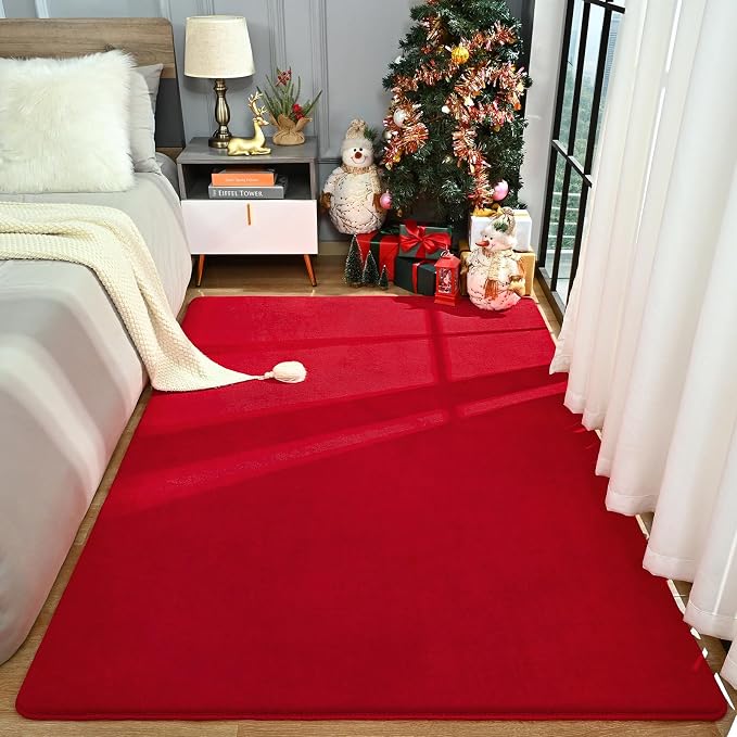 Amearea Large Area Rugs for Bedroom Living Room, 6x9 Red Memory Foam Rug | Thickened Fluffy Indoor Washable Rugs Non Slip Minimalist Carpet for Boys Girls Dorm Nursery Room Decor