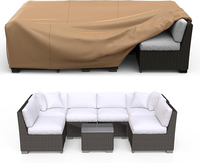 Patio Furniture Set Cover Waterproof, Heavy Duty Furniture Covers for Outdoor Sectional Sofa Set Wicker Rattan Table Chair Rectangular,90"L×62"W×28"H,Brown
