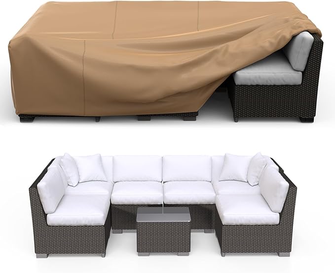 Patio Furniture Set Cover Waterproof, Heavy Duty Furniture Covers for Outdoor Sectional Sofa Set Wicker Rattan Table Chair Rectangular,62"L×42"W×28"H,Brown