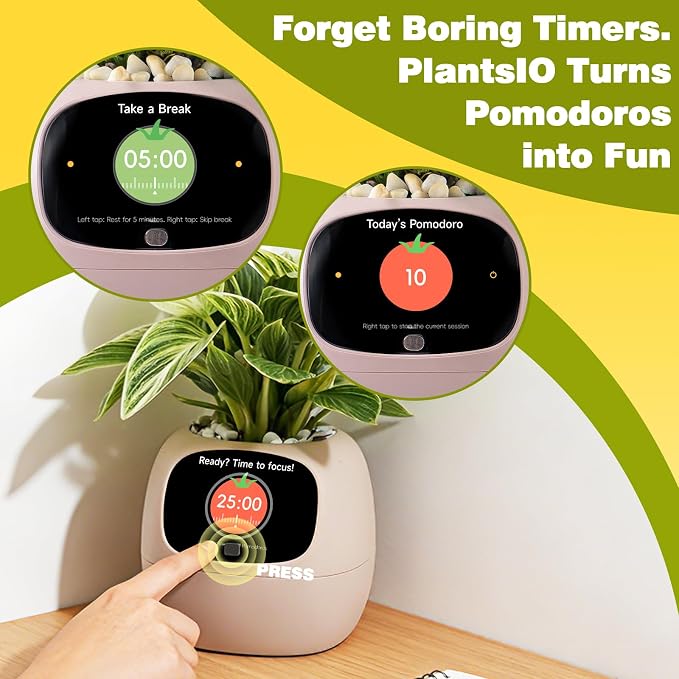 Smart Plant Pot with Visual Display – Soil Moisture, Water Level, Light & Battery Monitor, 80ml Self-Watering Reservoir, Supports 100+ Plants, Pomodoro Timer, Clock & Calendar (Blush)