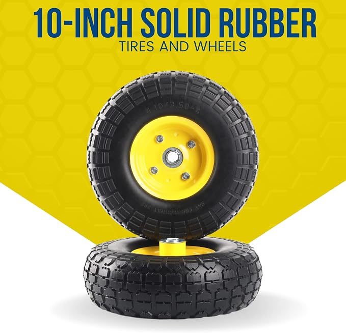 AR-PRO (4-Pack) 4.10/3.50-4" Flat Free Tire and Wheel - 10 Inch Solid Rubber Tires with 5/8" Bearings, 2.2" Offset Hub - Compatible with Garden Wagon Carts,Hand Truck,Wheelbarrow,Dolly,Utility Cart
