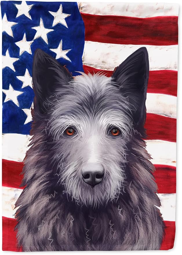 Caroline's Treasures CK6452CHF Bouvier des Ardennes American Flag House Flag Large Porch Sleeve Pole Decorative Outside Yard Banner Artwork Wall Hanging, Polyester, House Size, Multicolor