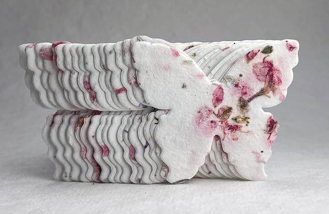 Of The Earth Handmade Paper - Wildflower Seed Paper Butterfly Shape - Large 3" - Set of 24 (17s Pink Recycled)