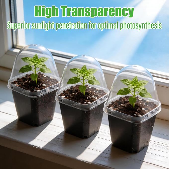 RooTrimmer 120 Pack Clear Humidity Domes, Transparent Seedling Domes Compatible with 2.7 Inch Square Nursery Pots for Seedlings