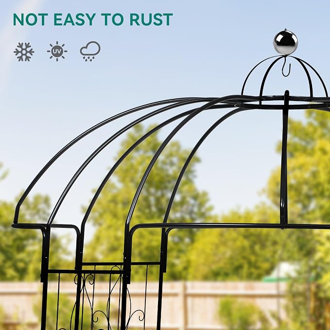 Birdcage Shape Garden Arch Arbors, 9.8'H x 6.8'W (81.5"W x 118"H) Pergola Pavilion for Climbing Plants Outdoor, Wedding Arches for Ceremony Party, Metal Garden Arbor for Patio, Backyard (Black)