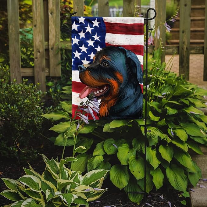 Caroline's Treasures CK6677GF Rottweiler Dog American Flag Garden Flag Mailbox Flag Decorative Yard Flag Banner Outside Patio Artwork Yard Flower Beds, Garden Size, Multicolor