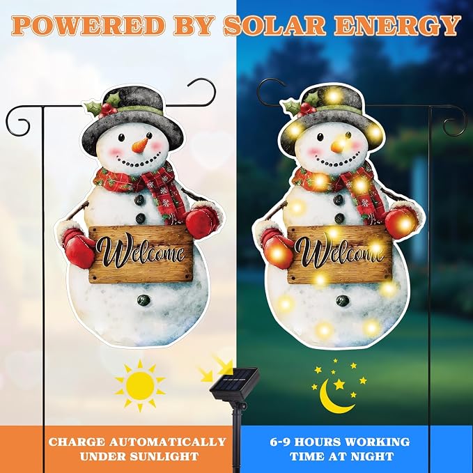 Reallnaive 12 Pcs Solar Seasonal LED Garden Flags 12 x 18 Inch Yard Flags 4th of July Summer Fall Halloween Thanksgiving Day Decorations Welcome Garden Flag Lawn Yard Outdoor Holiday Decoration