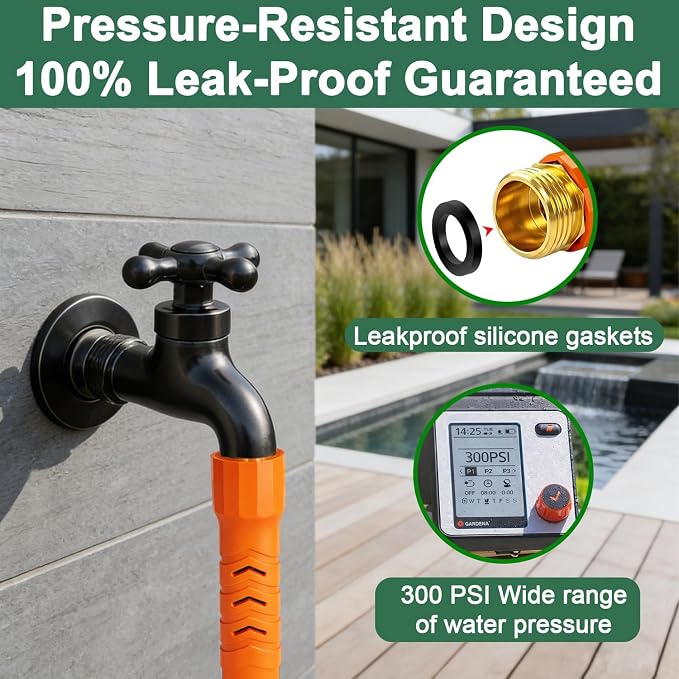 Garden Hose, 50Ft Ultra Flexible Water Hose, None Expand,with 10 Function Sprayer,Ultra-Lightweight,Leak-Proof,Non-Slip Handle, Non-Kink Hoses for Yard, Lawn,Outdoor (OrangeBlack,50Ft)