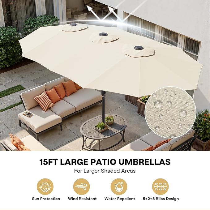 Sannwsg Outdoor Patio Umbrella,Table Umbrella with Push Button Tilt and Crank,Market Umbrella with 8 Sturdy Ribs,Yard Umbrella