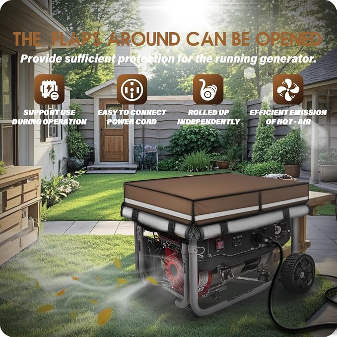 Generator Covers While Running. 32"L×24"W×24"H, Top Can Be Opened for Refueling, Compatible with 5000W-13000W Frame Generator, Coffee.