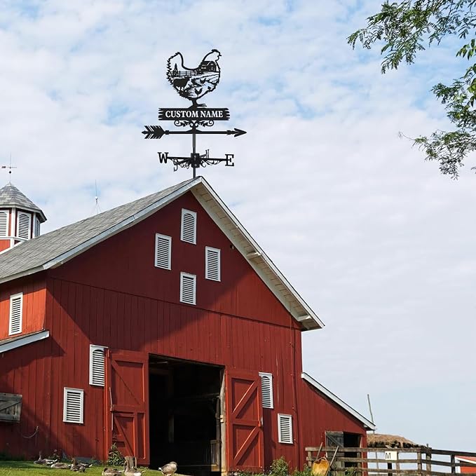 Personalized Metal Weather Vane, Custom Name Weathervane, Chicken Coop Signs, Weather Vanes for Outside, Wind Vanes for Farmhouse Yard Shed Decor, Housewarming Gifts Color01