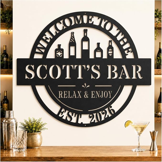 Personalized Custom Metal Bar Sign, Custom Name Pub Sign Wall Decor for Home Bar, Man Cave, Club, Party Room, Cocktail Lounge Decor