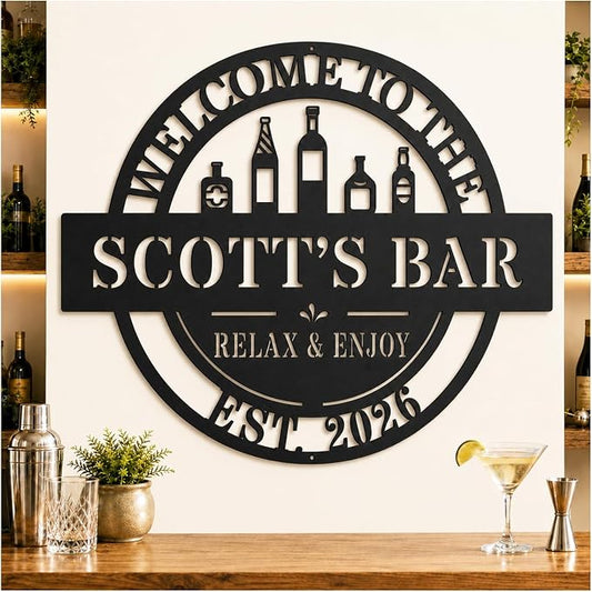 Personalized Custom Metal Bar Sign, Custom Name Pub Sign Wall Decor for Home Bar, Man Cave, Club, Party Room, Cocktail Lounge Decor