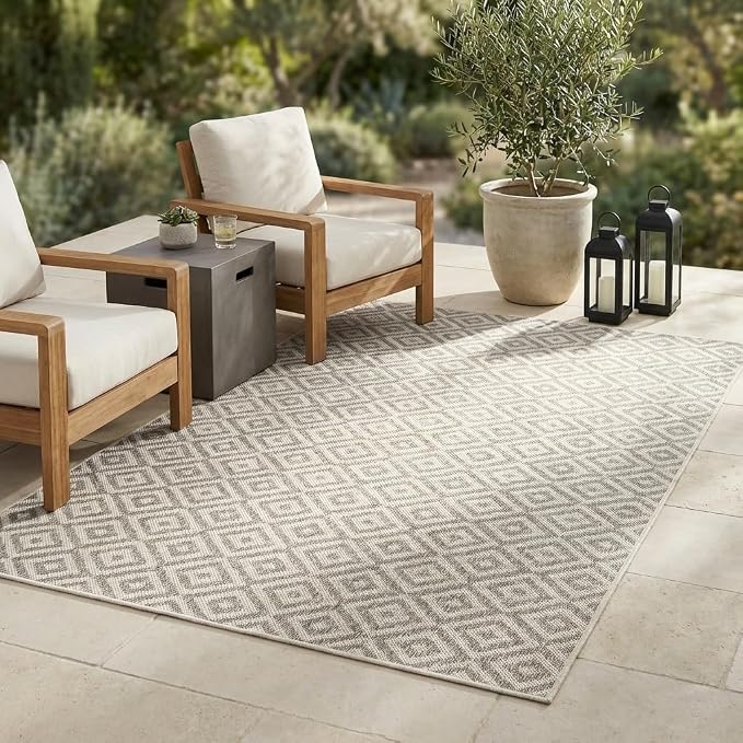 Unique Loom Outdoor Collection Area Rug - Costa Rica (4' x 6' Rectangle, Light Gray/ Ivory)