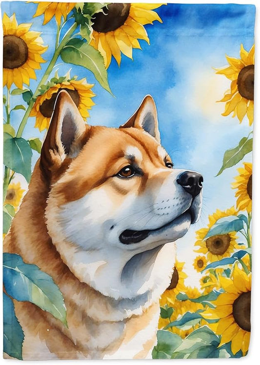Caroline's Treasures DAC6003CHF Akita in Sunflowers House Flag Large Porch Sleeve Pole Decorative Outside Yard Banner Artwork Wall Hanging, Polyester, House Size, Multicolor