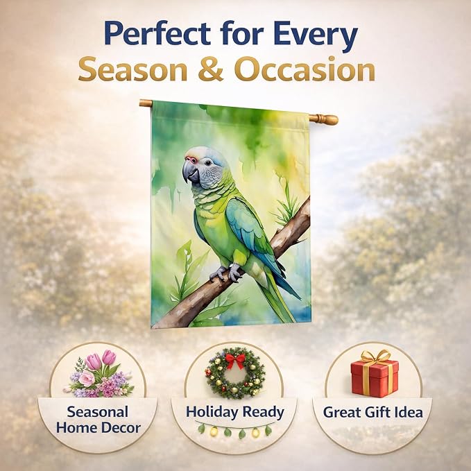 Caroline's Treasures Monk Parakeet House Flag Large Porch Sleeve Pole Decorative Outside Yard Banner Artwork Wall Hanging, Polyester, House Size, Multicolor