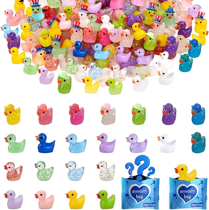Mini Glow In The Dark Animal Resin Models, Resin Animals Mystery Bags, Individually Wrapped Blind Bags Tiny Animal Figurines, Collectible Mini Animals For Fairy Garden, DIY Crafts (100, Z-Ducks)