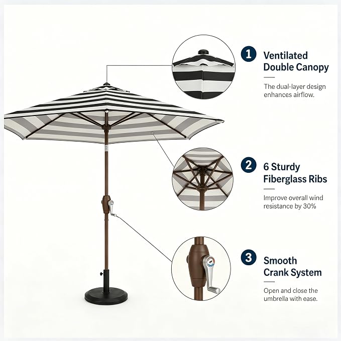 7.5ft Patio Umbrella, Outdoor Table Market Umbrella with Smooth Crank Lift, 6 Windproof Fiberglass Ribs, UPF50+ UV Protection for Deck, Pool, Garden and Backyard