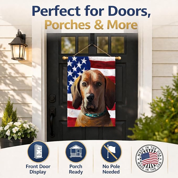 Caroline's Treasures CK6675CHF Redbone Coonhound Dog American Flag House Flag Large Porch Sleeve Pole Decorative Outside Yard Banner Artwork Wall Hanging, Polyester, House Size, Multicolor