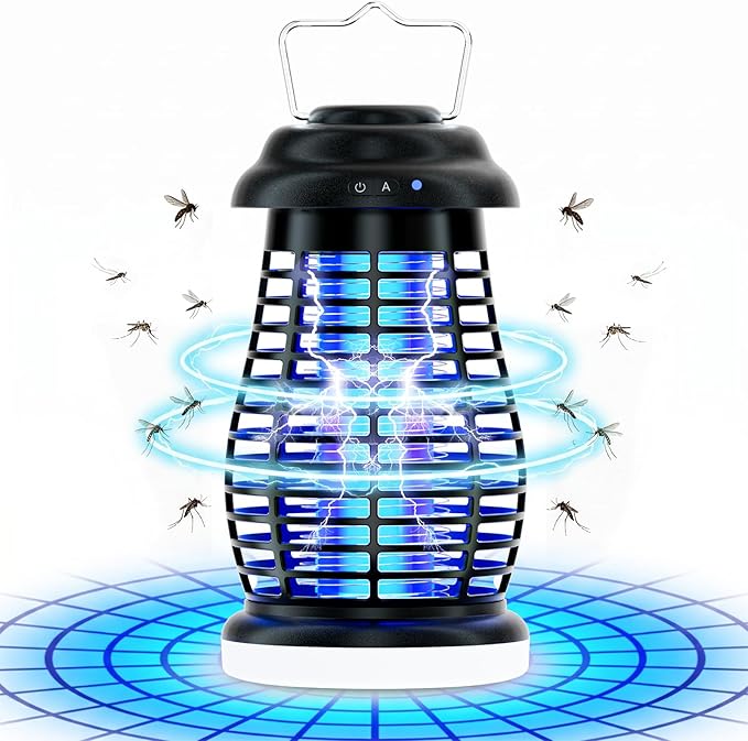 Cordless Bug Zapper Outdoor, 4200V Electric Mosquito Zapper, Fly Trap, Rechargeable Portable Fly Zapper, Waterproof Mosquito Trap Insect Killer Indoor Outdoor for Camping, Garden, Backyard, Home