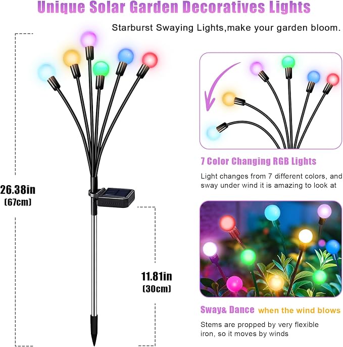 NBQQ Solar Garden Lights Outdoor, Swaying Light Waterproof Solar Lights Outdoor for Yard Pathway Patio, Swaying Lawn Decor as Gardening Gifts for Women Holiday (Multicolor, 4 Pack)