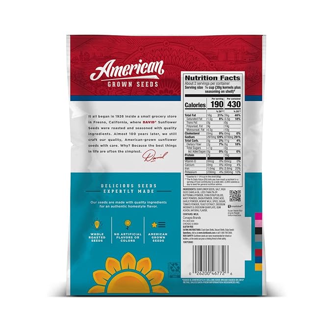 David, Sunflower Seeds, Roasted & Salted, Ranch, 5.25oz Bag (Pack of 2)