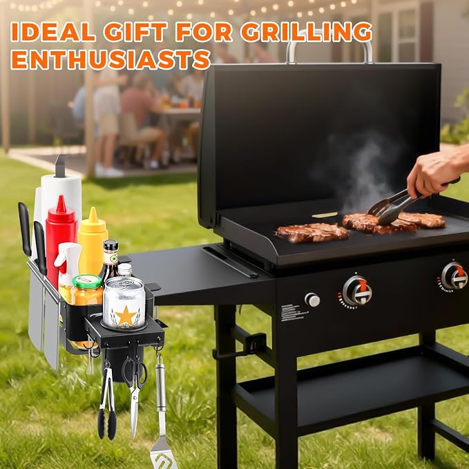 Griddle Caddy for Blackstone Griddle Accessories, Goldusk 6-in-1 Grill Accessories Storage Caddy with Cup Holder/Paper Towel Holder, BBQ Grill Organizer for Outdoor Grill Gifts for Men Dad Husband