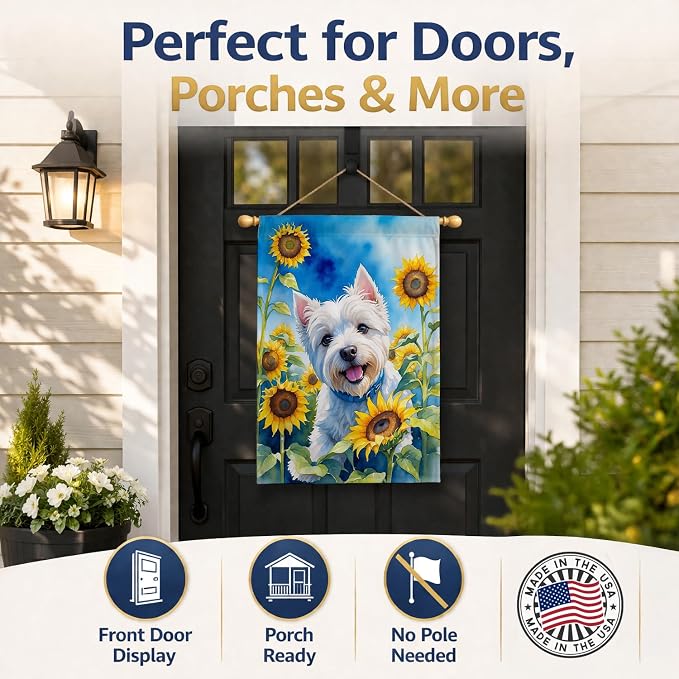 Caroline's Treasures DAC6174CHF Westie in Sunflowers House Flag Large Porch Sleeve Pole Decorative Outside Yard Banner Artwork Wall Hanging, Polyester, House Size, Multicolor