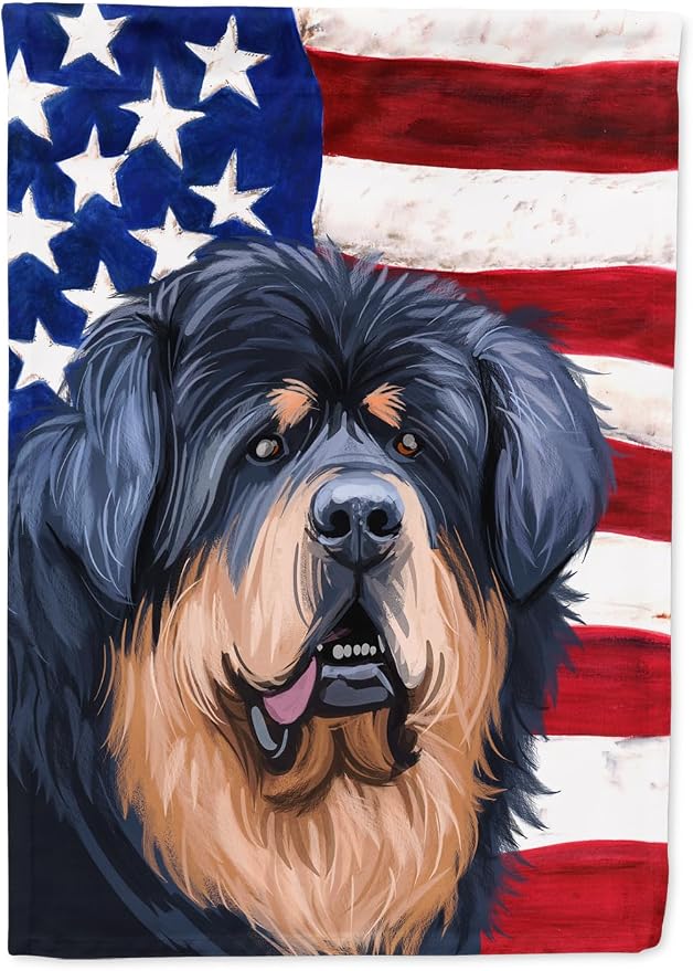 Caroline's Treasures CK6739GF Tibetan Mastiff American Flag Garden Flag Mailbox Flag Decorative Yard Flag Banner Outside Patio Artwork Yard Flower Beds, Garden Size, Multicolor
