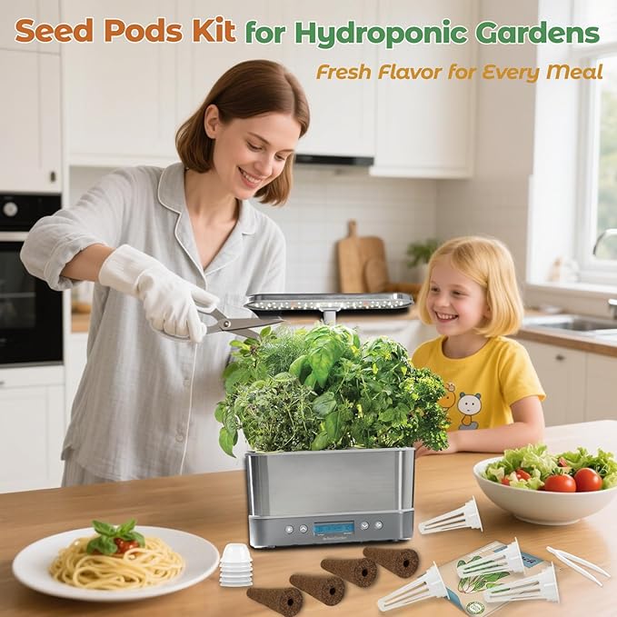 Fruit Seed Pods Kit Hydroponic -12 Refill Grow Pods with 6-Packet Seeds of Mini Cucumber/Bell Pepper/Carrot, Strawberry, Cherry Tomato & Radish, Compatible with All Hydroponics Growing Systems