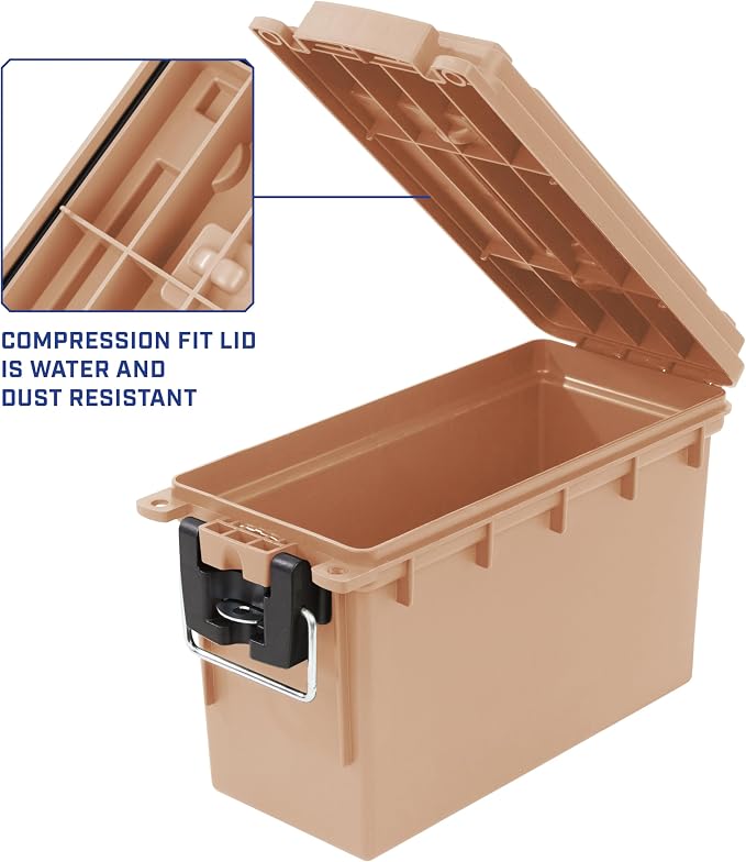 Sheffield Ammo Box Made in USA, Stackable Lockable Ammo Storage Box, Tan | Lockable Storage Box, Water and Dust Resistant Dry Box, Secures Hunting Gear, Gun Accessories, Supplies, and Bullets