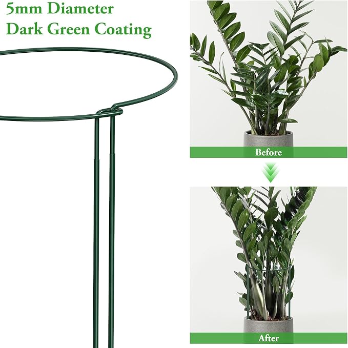Unves 6 Pack Peony Cage, 32" H x 13" W Half Round Ring Metal Plant Support Stakes, Heavy Duty Peony Cages and Supports for Indoor Outdoor Plants, Vegetables and Flowers with Clips, Ties and Gloves