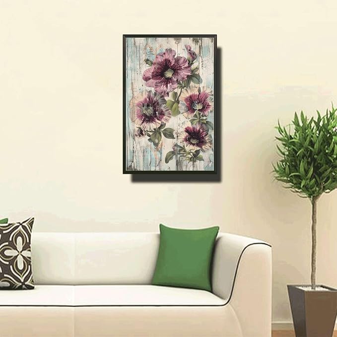 Metal Sign Tin Sign Vintage Wall Art Shabby Chic Petunias Tin Sign for Rustic Garden Art Vintage Flowers and Corrosion Resistant Alumi Garden Sign for Room 8×12 Inches with Metal Frame