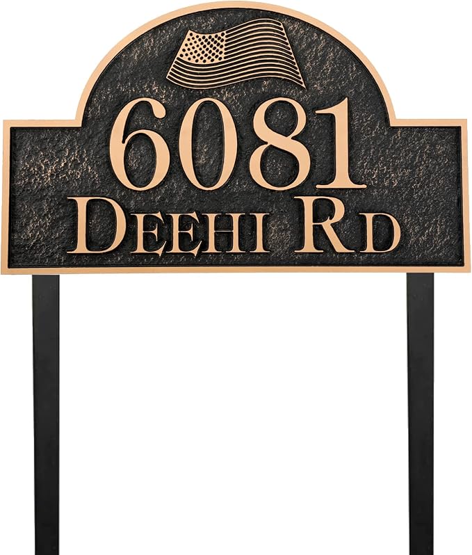 Address Sign Large LAWN MOUNTED - 12'' x 6.4'' Personalized Address Plaque,House Number Sign Plate for Yard,Lawn,Ground,Garden,Drive Way,House Address Numbers for Outside with 2 Metal Stakes