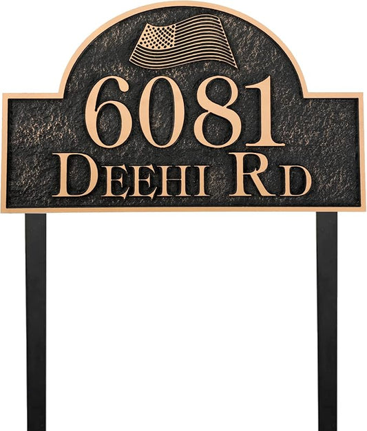 Address Sign Large LAWN MOUNTED - 12'' x 6.4'' Personalized Address Plaque,House Number Sign Plate for Yard,Lawn,Ground,Garden,Drive Way,House Address Numbers for Outside with 2 Metal Stakes