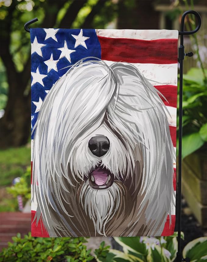 Caroline's Treasures CK6716GF South Russian Ovcharka Dog American Flag Garden Flag Mailbox Flag Decorative Yard Flag Banner Outside Patio Artwork Yard Flower Beds, Garden Size, Multicolor
