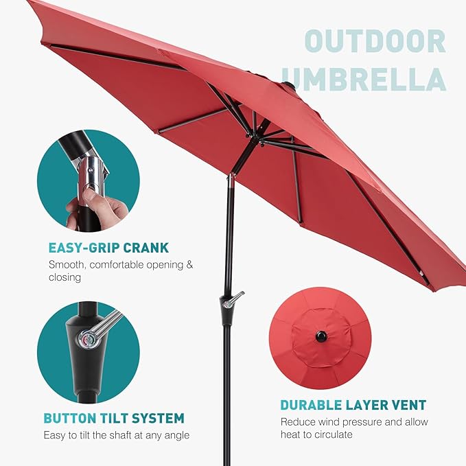 OLIXIS 9FT Outdoor Patio Umbrella, Patio Table Umbrella 9 Feet Sun Shade for Pool, Beach, Umbrellas with Tilt and Crank & Sturdy Ribs Waterproof for Outside Deck, Terrace and Restaurant