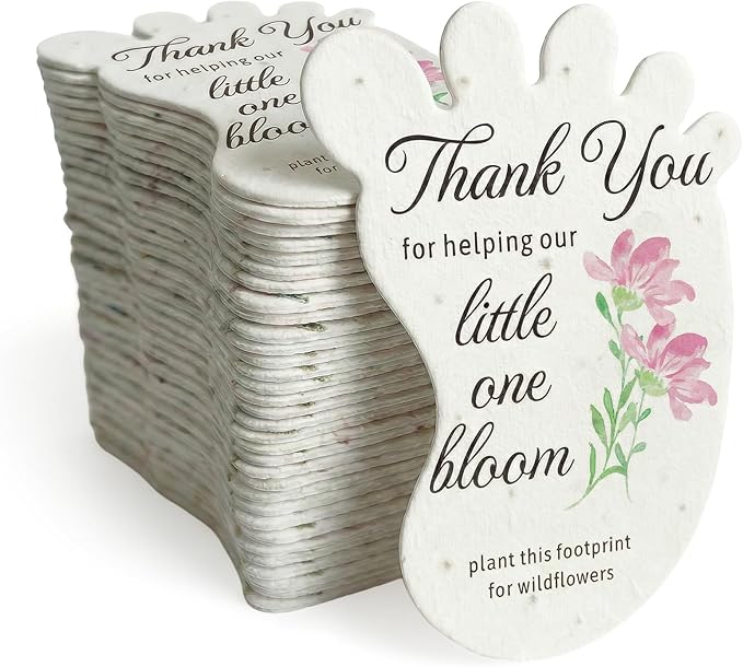 12pcs Pink Footprint-Shaped Gift Tags with Wildflower Seeds - Writable Gift Wrap Tags for Baby Showers, Mother's Day Present, Party Favors, DIY Crafts, & Earth Day Decorations