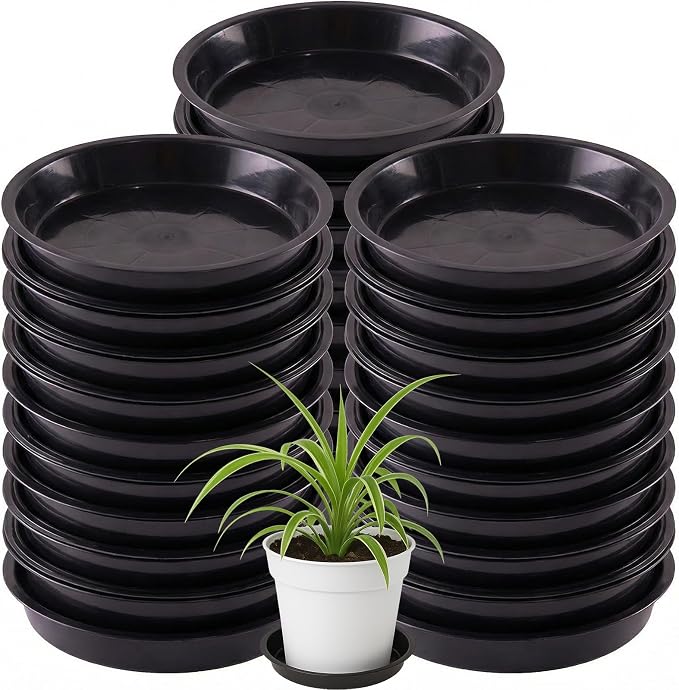 30 Pack Plant Saucer 10 Inches Plant Trays for Pots Plastic Round Drip Trays Flower Pot Saucers Black Planter Water Tray Plant Drainage Tray, Black
