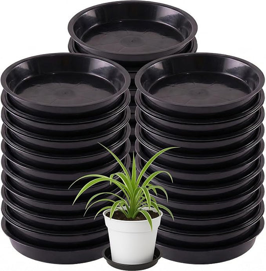 30 Pack Plant Saucer 10 Inches Plant Trays for Pots Plastic Round Drip Trays Flower Pot Saucers Black Planter Water Tray Plant Drainage Tray, Black