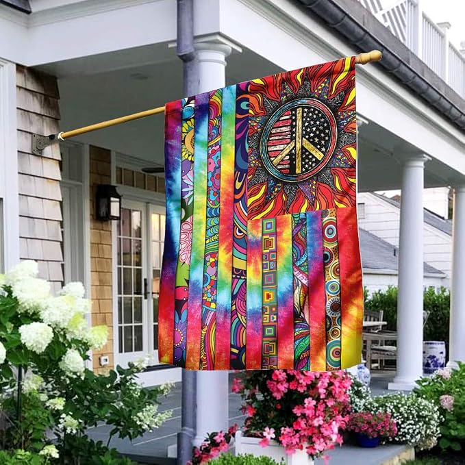 FLAGWIX Hippie Peace Flags, Summer Flag Decorations For Home, Outside, House Flag (30 x 40), Sunflower Hippie Decor House Flag, USA House Garden Flags, Premium Polyester, Decorative Outdoor Flags