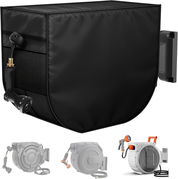 Garden Wall Mounted Retractable Hose Reel Cover, 420D Oxford Waterproof Dust Cover, Universal Fit for Giraffe 1/2 78FT, Ayleid, Glahoden, Gardena, SUNPOW, Relhost, SILVEL and More